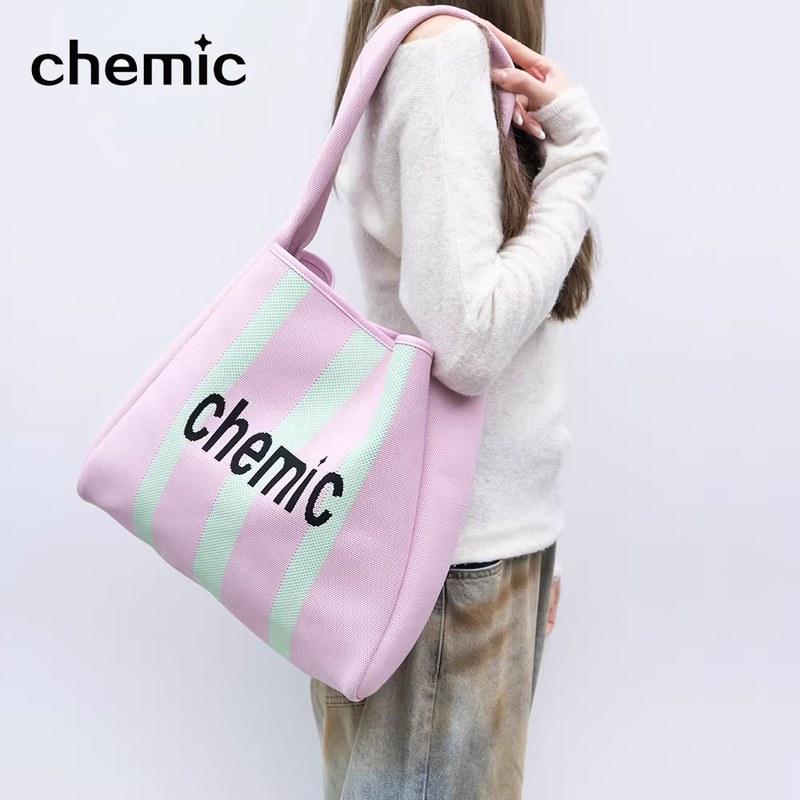 Chemic张俪同款条纹包小众设计单肩针织大容量托特包2025新款女包